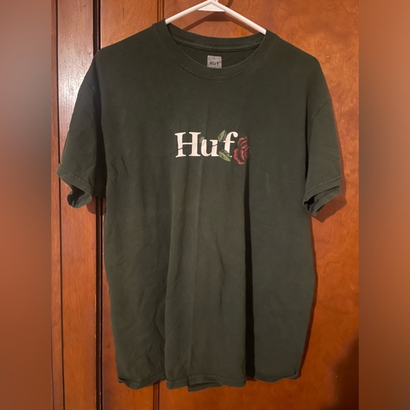 Huf Dark Green Rose graphic T Shirt - Picture 4 of 4